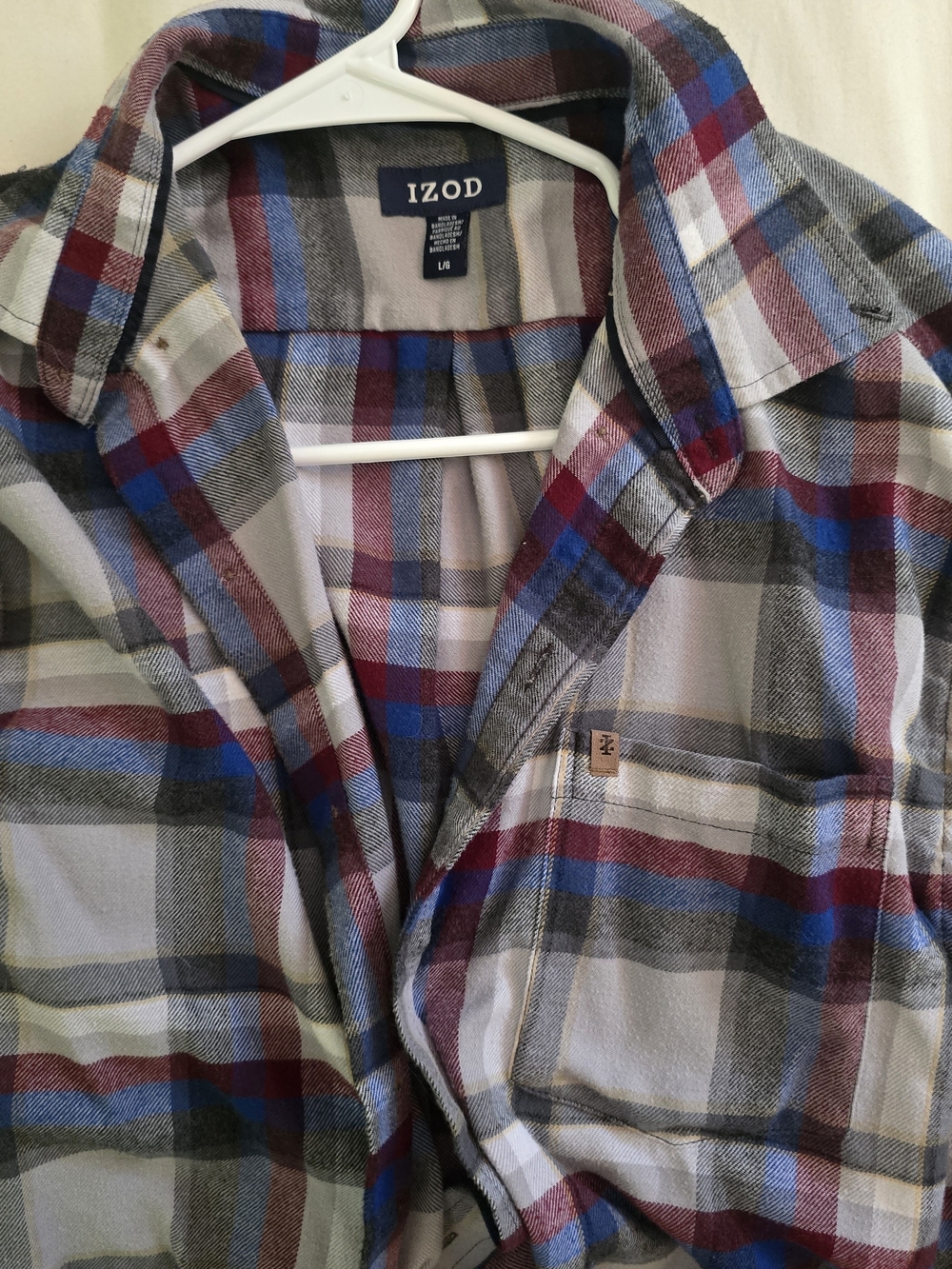 IZOD Men's Blue and Red Plaid Button-Up Shirt